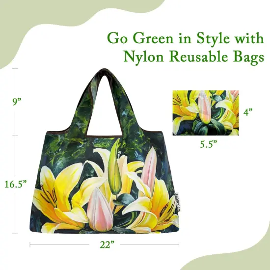 Wrapables Large Foldable Oil Painting Nylon Reusable Grocery Bag, Lilies {2}