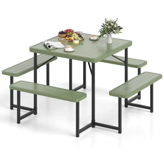 Costway Picnic Table Bench Set for 4-8 People with Umbrella Hole All-Weather HDPE Tabletop Black/Gray/Green/White {2}