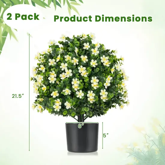Costway 2 Pack Artificial Boxwood Topiary Ball Tree Faux Shrub Bushes with Flowers White/Purple {3}