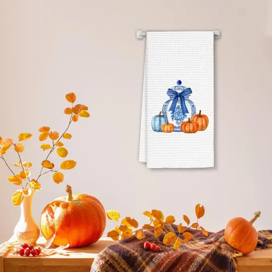 Chinoiserie Fall Pumpkin Kitchen Towels {2}