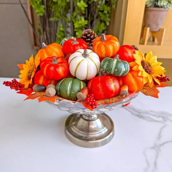 24 Pcs Assorted Small Rustic Harvest Artificial Pumpkins {4}