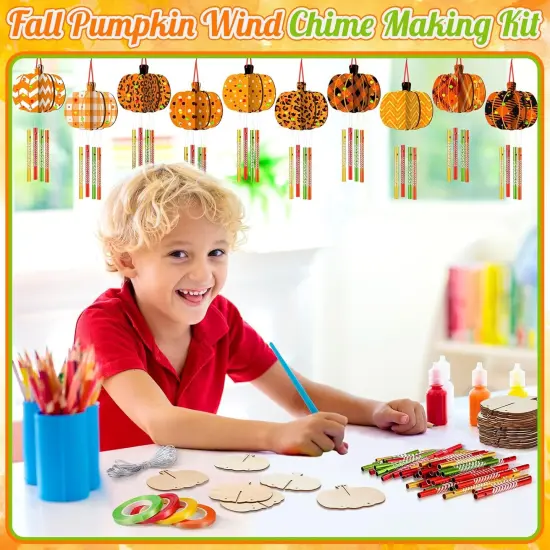 128 Pcs Fall Crafts Pumpkin Wind Chime Making Kit Make Your Own Pumpkin {5}