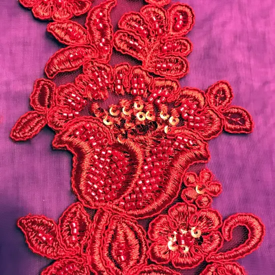 1 Pair 10" x 3.5" Each Side Beaded & Corded Floral Lace Applique100% Polyester Net Mesh Ivory {2}