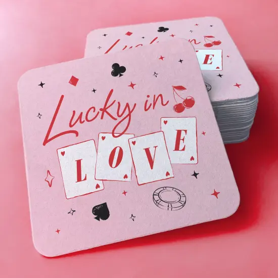 Big Dot of Happiness 25 Ct Lucky in Love Drink Coasters, 4-Inch Disposable Square Paper Coasters for Las Vegas Bachelorette Party, Decor for Drinks {3}