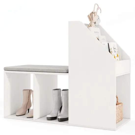 Costway Shoe Storage Bench with Removable Seat Cushion 3 Side Storage Compartments {1}