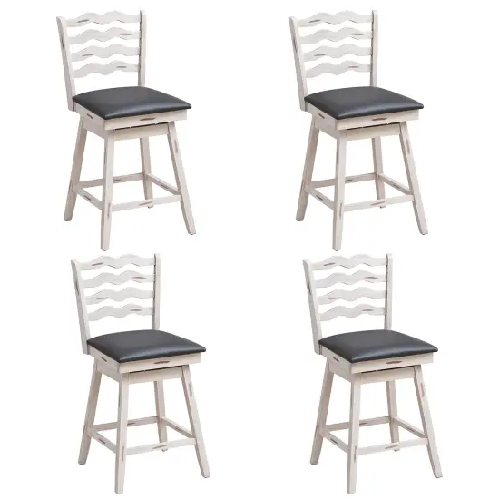 Costway Set of 4 Swivel Bar Stools Bar Height UpholsteredFaux Leather Dining Chairs {7}