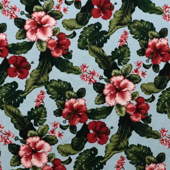 1 Yard Hibiscus Plumeria Monstera Banana Leaf Cotton Upholstery Fabric 56-58 inches Wide {1}