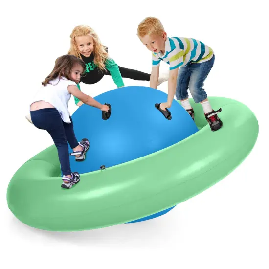 Costway 7.5 FT Inflatable Dome Rocker Bouncer with 6 Handles Fun Outdoor Game for Kids Green/Pink {1}
