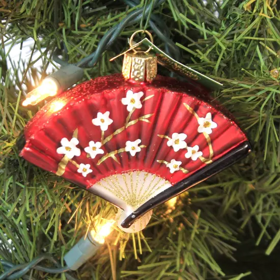 Old World Christmas 2.75 In Folding Fan Tree Ornament , Flowers Decorative Red {3}