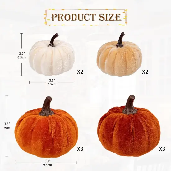 10PCS Assorted Velvet Pumpkins Small Fake Pumpkins {2}