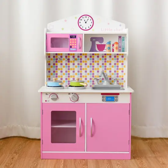 Costway Kids Wooden Pretend Cooking Playset Cookware Play Set Kitchen Toys Toddler Gift {3}