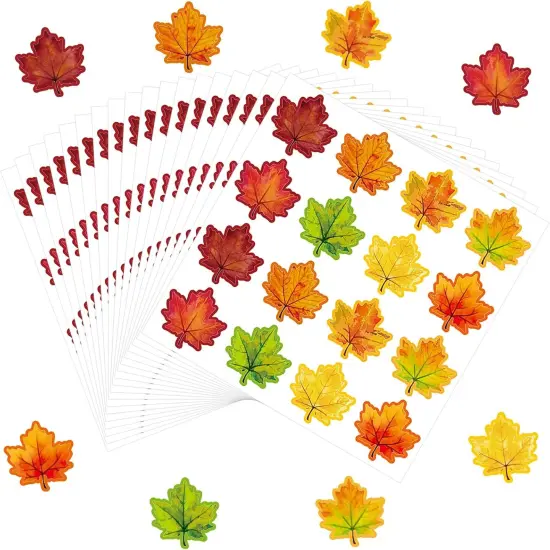 400 Pcs Fall Maple Leaf Stickers 8 Colors Autumn Leaves-Red, Orange, Yellow {1}