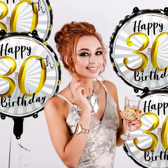 6pcs Happy 40th Birthday Balloons Kit,18inch Black and Gold Helium Foil Balloon {3}