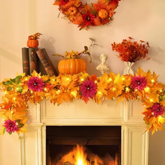 Fall Garland - 5.9 FT Leaves With Lights {3}
