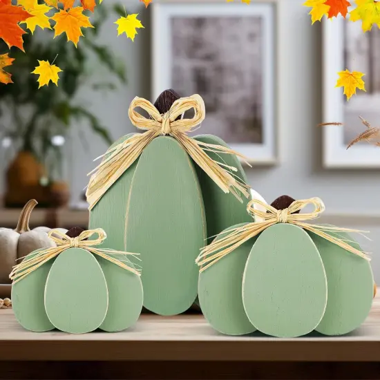 3 Pcs Fall Pumpkin Decor Fall Wooden Signs 3D Pumpkin Tabletop Decor (Green Color) {5}