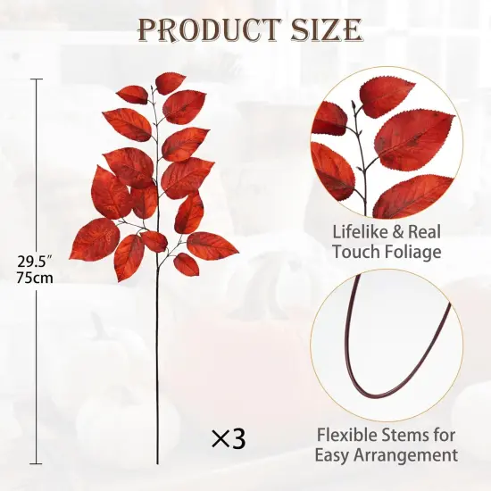3PCS Artificial Fall Leaves Stems 29.5 {2}