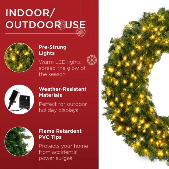 Best Choice Products Artificial Pre-Lit Fir Christmas Wreath Decoration w/ LED Lights {5}
