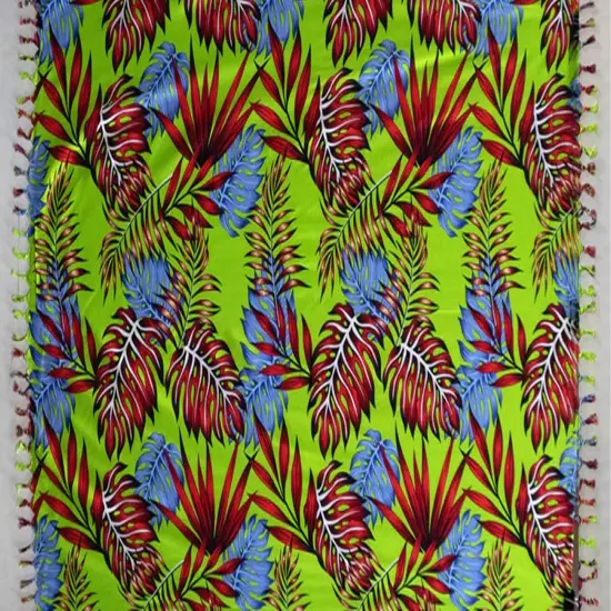 72" L x 45" W All Over Split Leaves Rayon Sarong with Fringes Lime {1}
