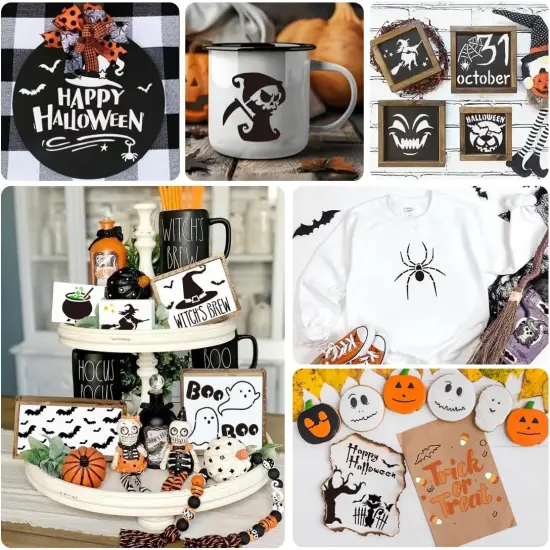 50 PCS Halloween Stencils Reusable Ghost Bat Pumpkin Stencils, 4x4 Inch (Halloween) {6}
