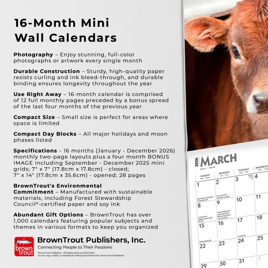 Baby Moo Moos | 2026 7 x 14 Inch (Hanging) Monthly Mini Wall Calendar {6}