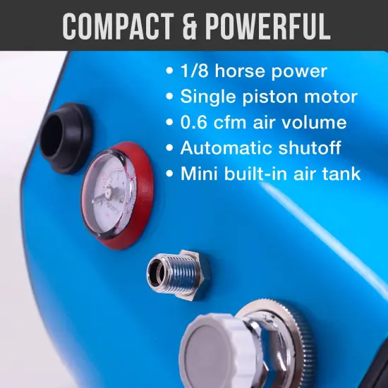 Model TC-77 - Professional Super Quiet High Performance Compact Airbrush Compressor with Small Air Tank, Moisture Trap & Hose {5}