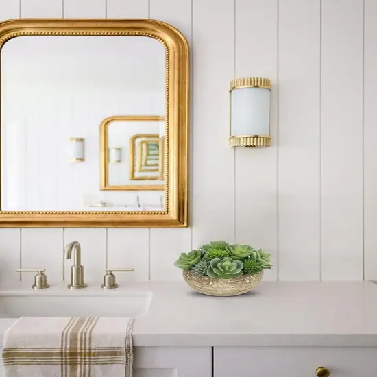 Artificial Succulent Arrangement in Cement Pot Fake Succulent Plant with Modern Gray Bowl Planter Faux Green Succulent for Home Living Room Shelf Desk Table Indoor Decor {4}