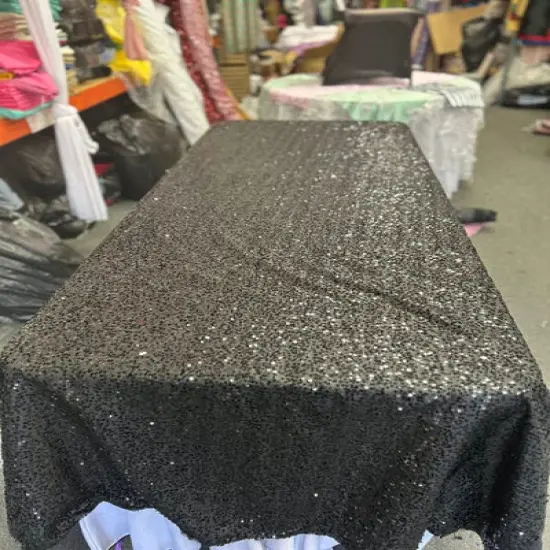 1 Yard Rectangle Sequin Taffeta Tablecloth 55 by 108 Inches Durable Polyester Fabric White/Silver {5}