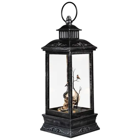 Northlight LED Lighted Skull Head, Snake and Crows Halloween Lantern - 11" - Warm White Lights Black {5}