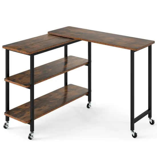 Rotating Sofa Side Table with Wheels Sliding Laptop Desk with Storage Shelves for Small Spaces Brown {8}