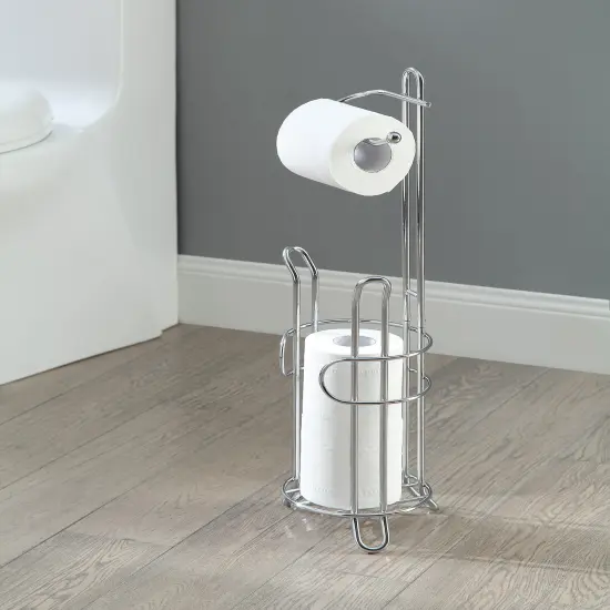 Freestanding Toilet Paper Holder with Storage Silver {1}