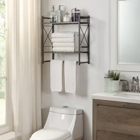 Classic Square Wall Mounted 2 Tier Bathroom Shelf {2}