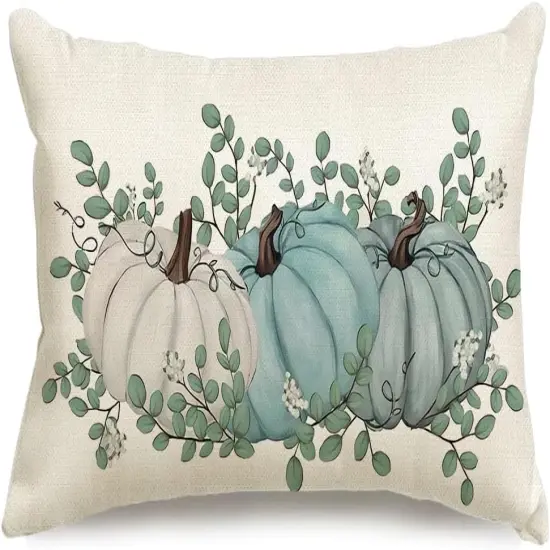 Aqua Autumn Pumpkin Pillows Decorative Throw Pillows {6}