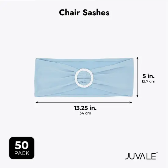 50 Pack Light Blue Chair Sashes for Wedding Reception, Baby Shower, Birthday Party, Fits 13.5-16.5 inch Chair Backs with Silver Buckles {3}