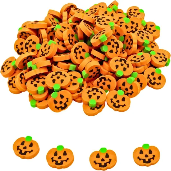 4E's Novelty Mini Pumpkin Erasers Bulk 144 pcs - Halloween Erasers for Kids, Non-Toxic Small Rubber Erasers for Classroom Rewards, School Prizes, Trick or Treat Candy Alternative, Party Favors {1}
