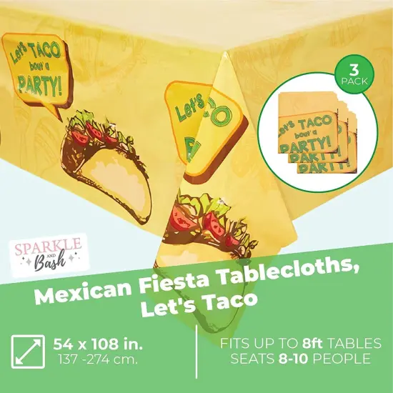 3 Pack Mexican Fiesta Tablecloth Plastic Table Cloth Cover Rectangular, Let&rsquo;s Taco Bout A Party Supplies Decor Decorations, 54 x 108 in. Yellow {2}