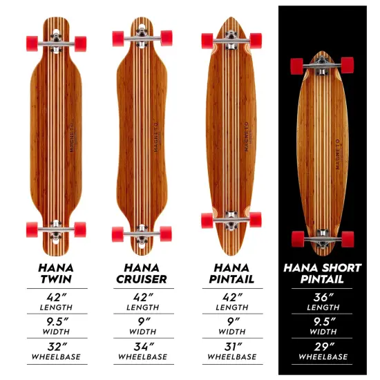 Magneto Hana Longboard Collection | 36" x 9.5" | Pintail Longboard Skateboard | Bamboo with Hard Maple Core | for Cruising, Carving, Dancing | Free Skate Tool | Short Pintail Brown {3}