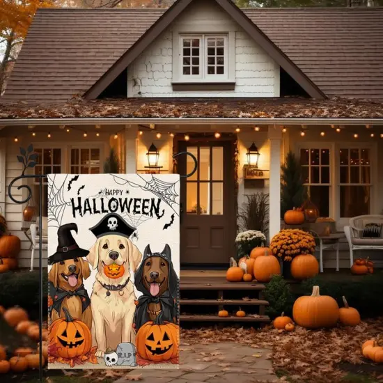 Halloween Dog Garden Burlap Yard Flag 12x18 {1}