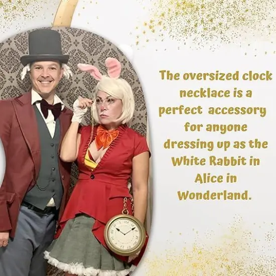 4E's Novelty Jumbo Clock Necklace 8" &ndash; Large Gold Clock Chain for White Rabbit Alice in Wonderland Costume, Oversized Rapper Bling Necklace, Big Pocket Watch Prop for Parties & Dress Up {5}