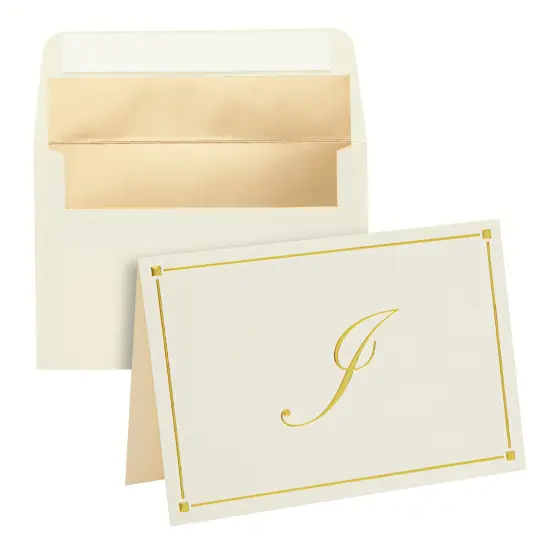 Gold Foil Letter I Personalized Blank Note Cards with Envelopes 4x6, Initial I Monogrammed Stationery Set (Ivory, 24 Pack) White {1}