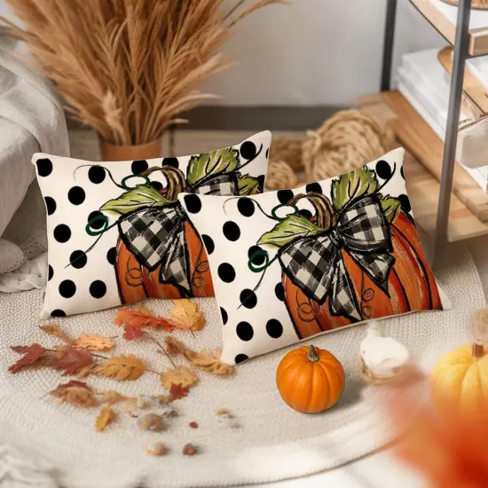 Polka Dot Pumpkin Decorative Pillows Thanksgiving Outdoor Autumn Throw Pillows Decoration {5}