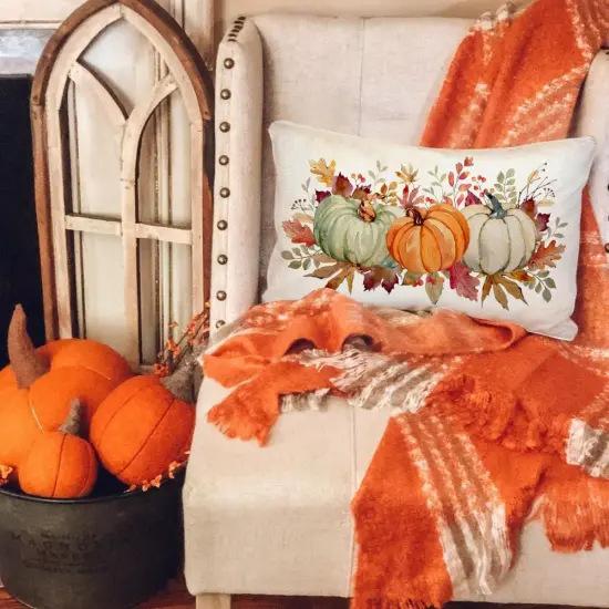 Pillow Covers 12x20 Inch Outdoor Waterproof Thanksgiving Autumn {4}