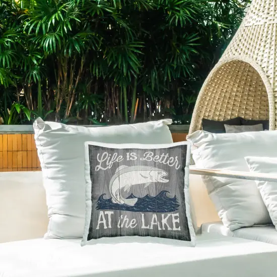 Stupell Industries Life Better At Lake Phrase Outdoor Pillow, 18 x 7 x 18 {2}
