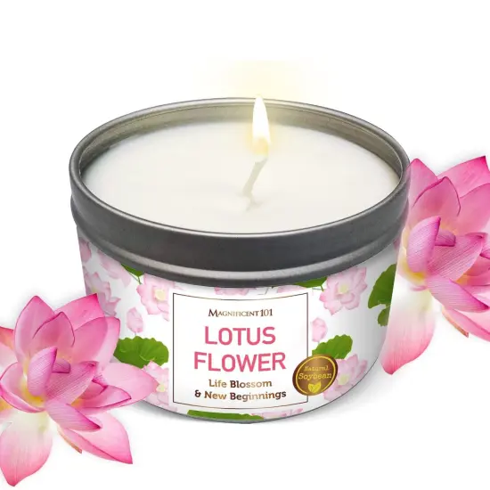 Magnificent 101 Long Lasting Lotus Flower Aromatherapy Candle | 6 Oz - 35 Hour Burn Time | Sage & Bergamot Scented Soy Wax Smudge Candle for New Beginnings, Purification & Manifestation Multicolor {1}