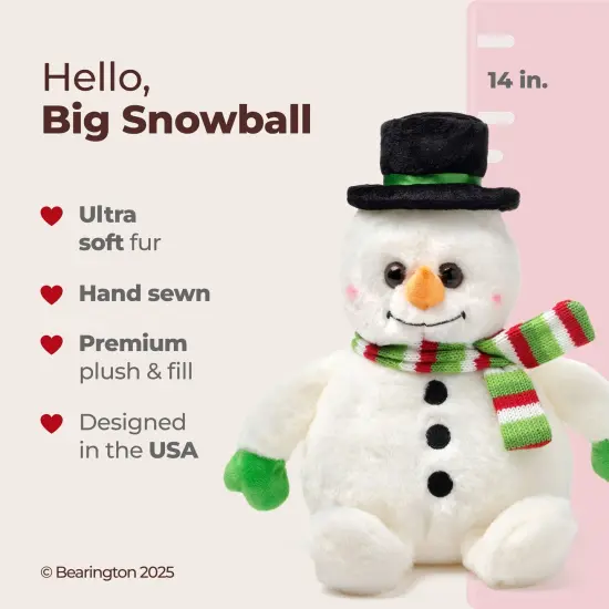 Bearington Big Snowball Snowman Plush, 14 Inch Snowman Stuffed Animal, Ideal Stuffed Christmas Animals Gift for Toddlers, Kids & Teens, For Ages 3-14 White {2}