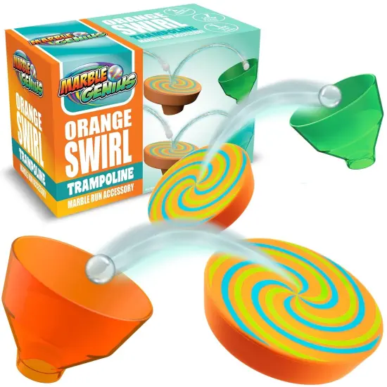 Marble Genius Stunts Trampoline Set: Includes 2 New Patented Trampolines and 2 Catch Buckets, Compatible with Other Marble Genius Products, for Ages 5 and Above, Orange Swirl {1}