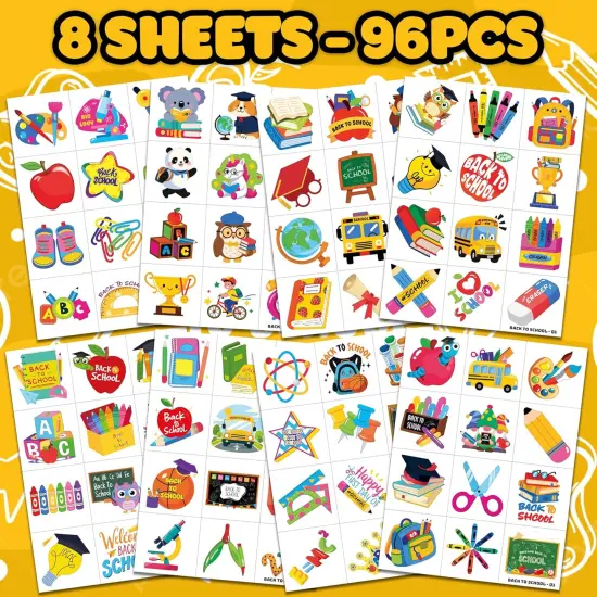 96 PCS Back to School Pre-Cut Temporary Tattoos for Kids {3}