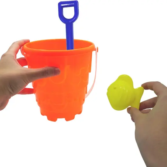 4E's Novelty 12 Sets Beach Toys - Includes 12 Sand Buckets, 12 Shovels, 24 Sand Molds for Kids - Small 5.75" Beach Buckets Bulk for Summer Party Favors, End of Year Student Gifts Toys {6}