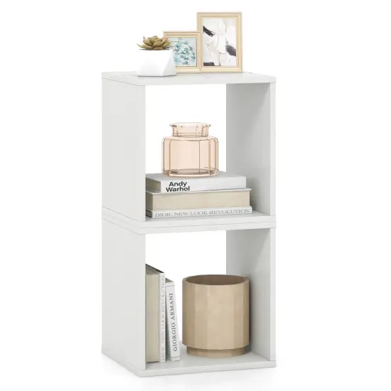 Costway 2PCS Stackable Storage Cube Free-standing Storage Organizer Bookcase for Bedroom White/Natural {7}