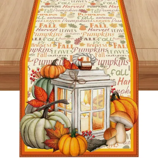72 Inch Farmhouse Leaves Pumpkin Table Decor Autumn,Linen Fall Table Runner {1}