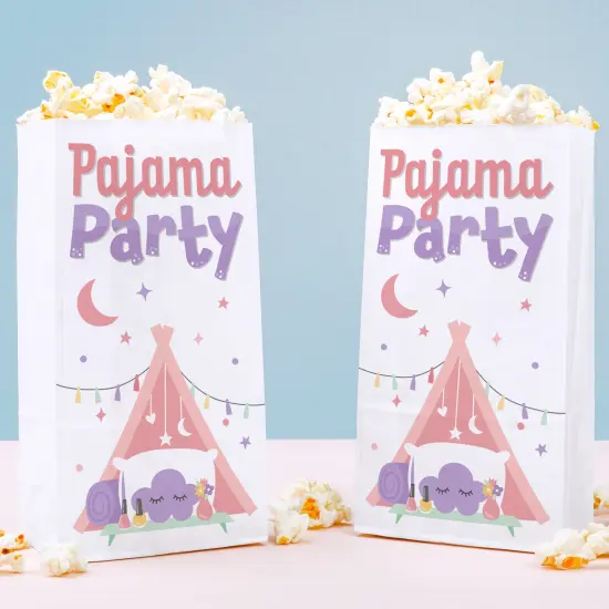 Big Dot of Happiness Pajama Slumber Party Popcorn Bags, Girls Birthday Party Favor Snack Treats, Free-Standing Individual White Paper Bags - 25 Count {1}